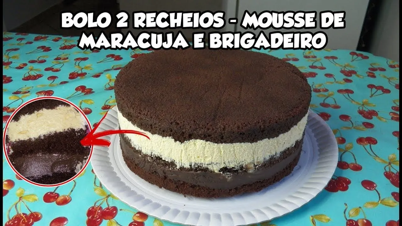 Bolo 2 recheios mousse de Maracujá e brigadeiro